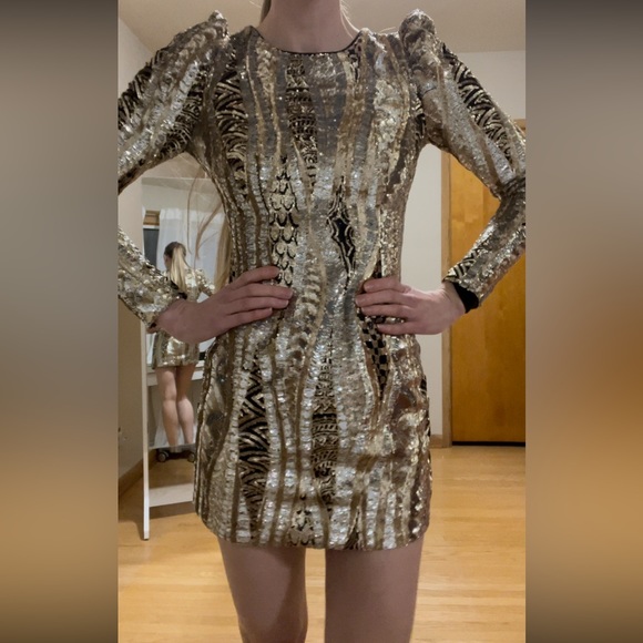 Gold Sequin Marciano Dress - Picture 4 of 16